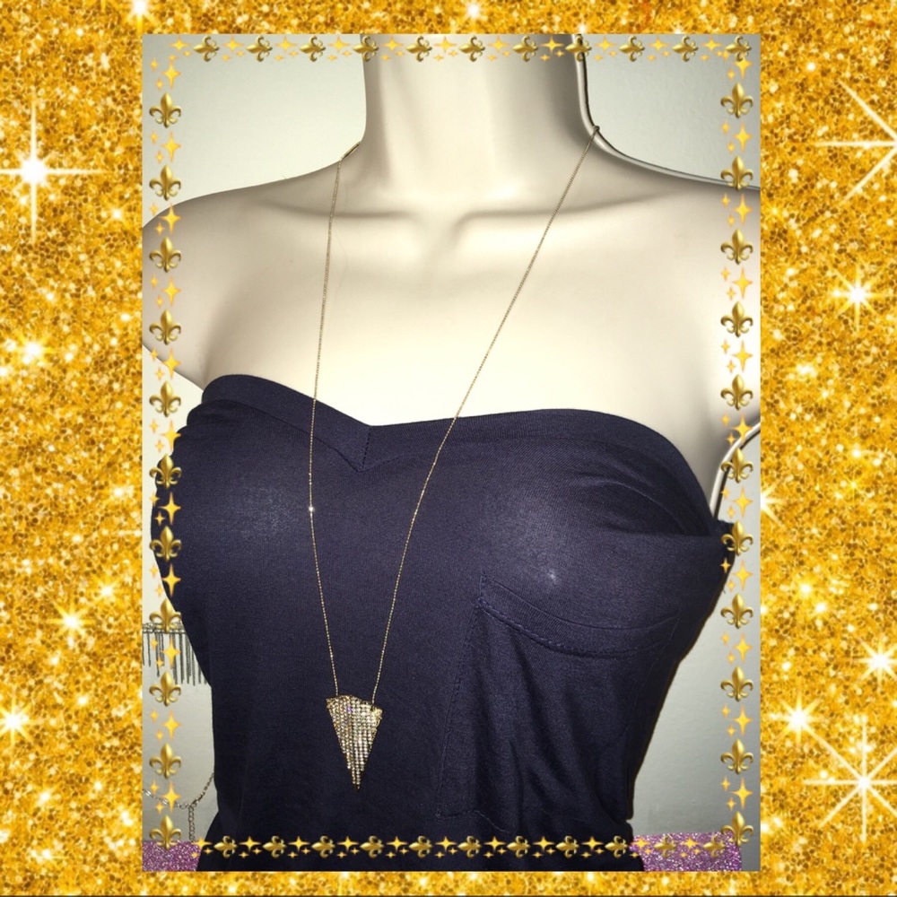 4/15$ Gold Rhinestone Arrowhead Drop Pendant Necklace